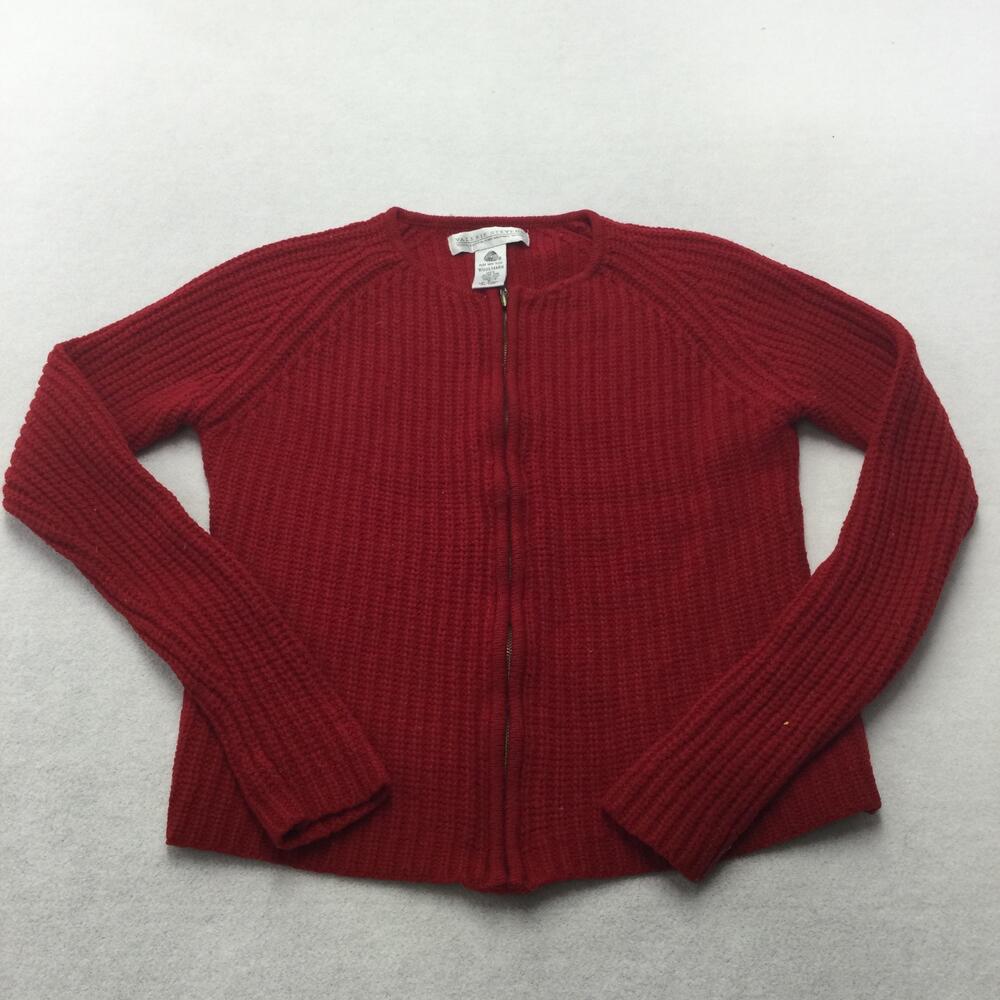 Valerie Stevens Cardigan Sweater Womens Small Red Merino Wool Full Zip Knit